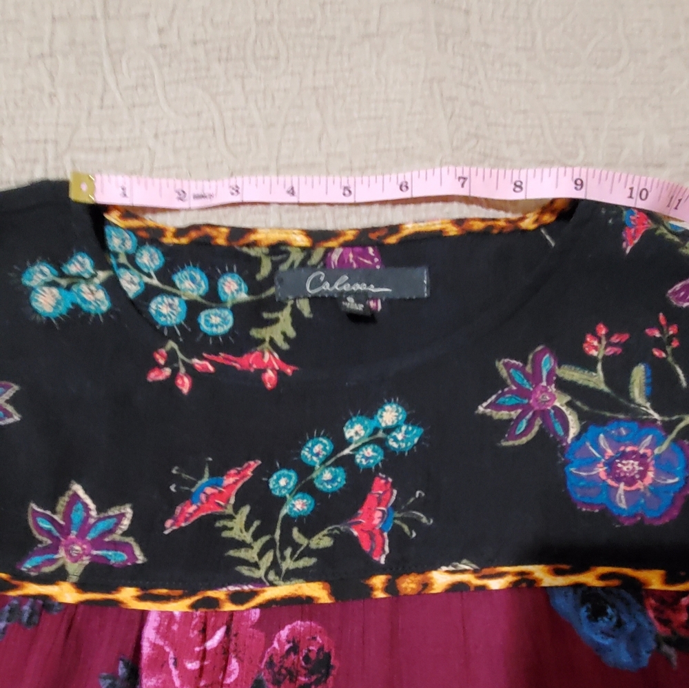 Calessa Mixed Floral and Leopard Print Peplum Top - Multicolor - Picture 10 of 12